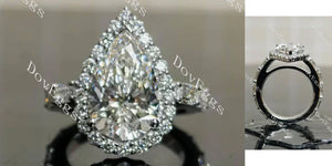 "10K White Gold Fancy Dark Gray Pear Lab Diamond Ring (3.55ct) with Emerald Accents | DovEggs