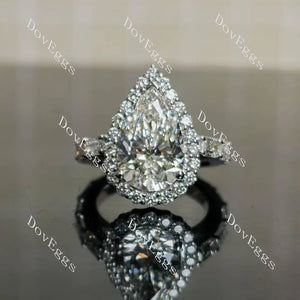 10K White Gold Fancy Dark Gray Pear Lab Diamond Ring (3.55ct) with Emerald Accents | DovEggs