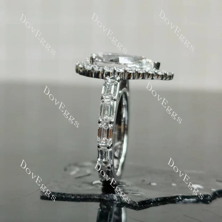 10K White Gold Fancy Dark Gray Pear Lab Diamond Ring (3.55ct) with Emerald Accents | DovEggs