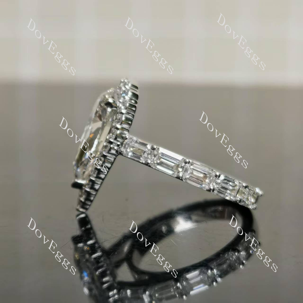 3/4 eternity pave moissanite engagement ring side view|Doveggs