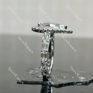 Pear halo 3/4 eternity pave moissanite engagement ring|Doveggs