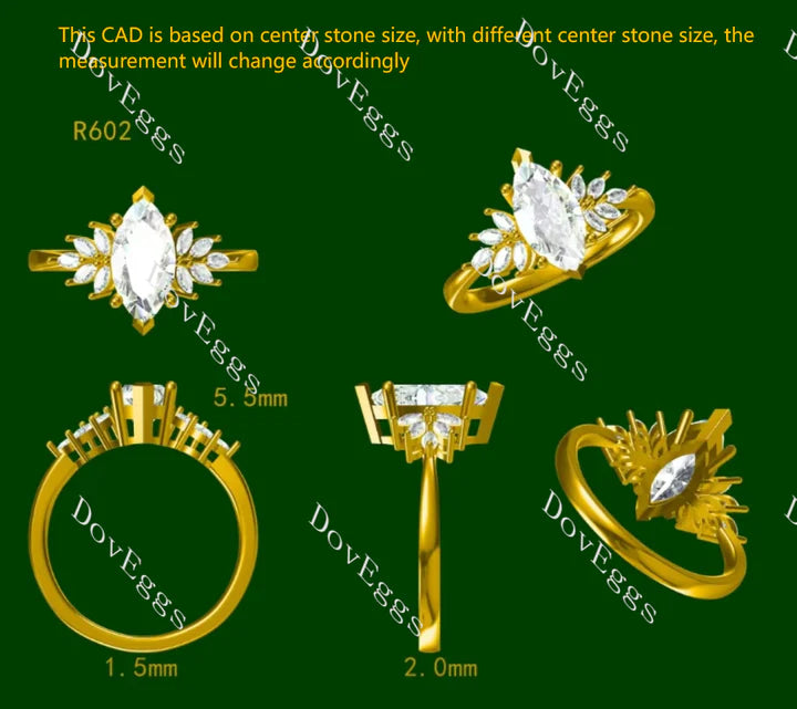 Lab Diamond Ring with 1.5×3mm Marquise Accents in 10K/14K Gold or Platinum | DovEggs