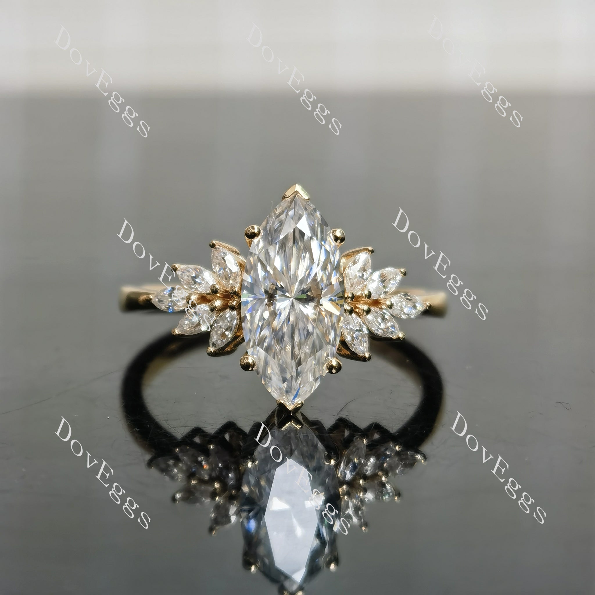 Marquise side stones moissanite engagement ring front view|Doveggs