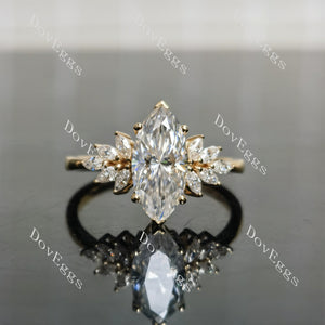 Marquise side stones moissanite engagement ring front view|Doveggs