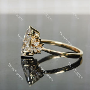 Close-Up of marquise moissanite and side stones engagement ring|Doveggs