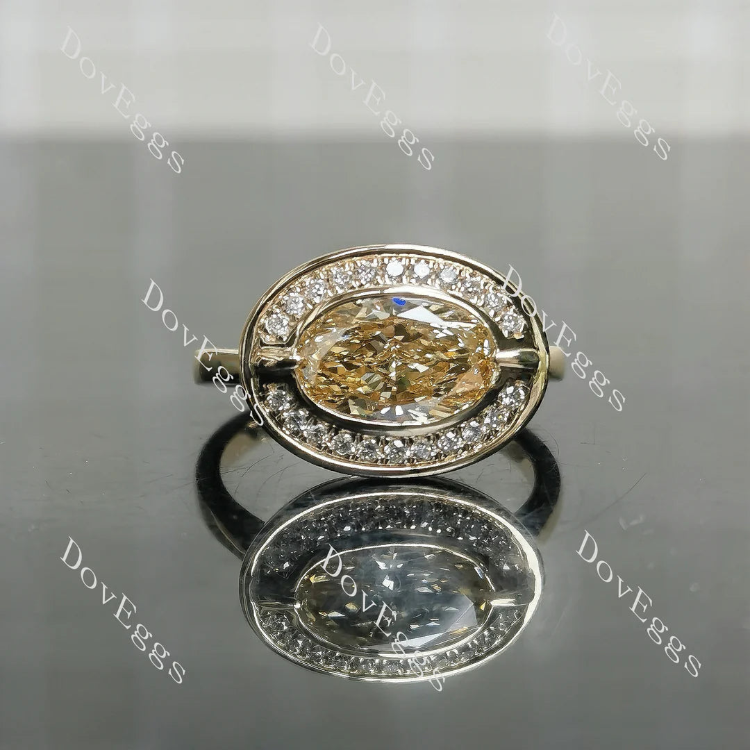 10K Yellow Gold Fancy Vivid Yellow Oval Lab Diamond Ring (2.27ct) | DovEggs