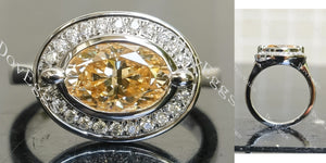 Oval bezel halo colored moissanite engagement ring main view| Doveggs