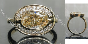 Oval bezel halo colored moissanite engagement ring main view|Doveggs