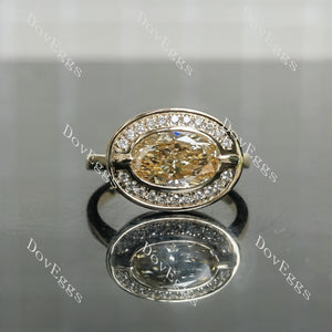 Oval bezel halo colored moissanite engagement ring front view|Doveggs