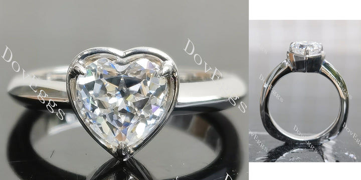 Heart bezel solitaire moissanite engagement ring main view|Doveggs