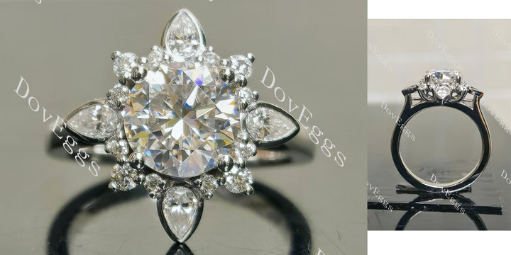 Round art deco floral moissanite engagement ring main view| Doveggs