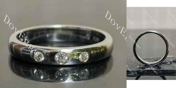 Round 3 stones moissanite wedding band main view| Doveggs
