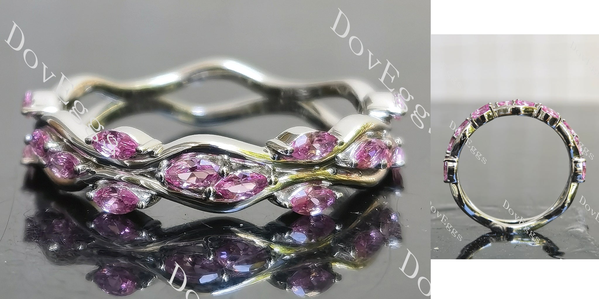 Marquise vintage half eternity colored gem wedding band main view| DovEggs