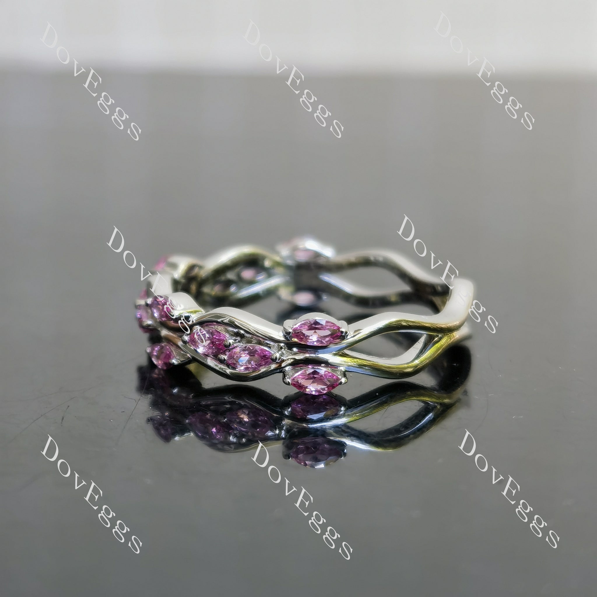 Staggered around marquise half eternity colored gem wedding band| DovEggs