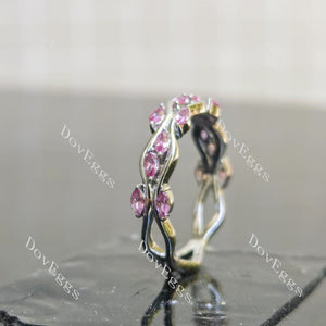 Marquise vintage half or full eternity moissanite or colored gem wedding band side view| DovEggs