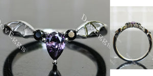 Pear Vampire Gothic Bat Wings colored gem wedding band main view| Doveggs