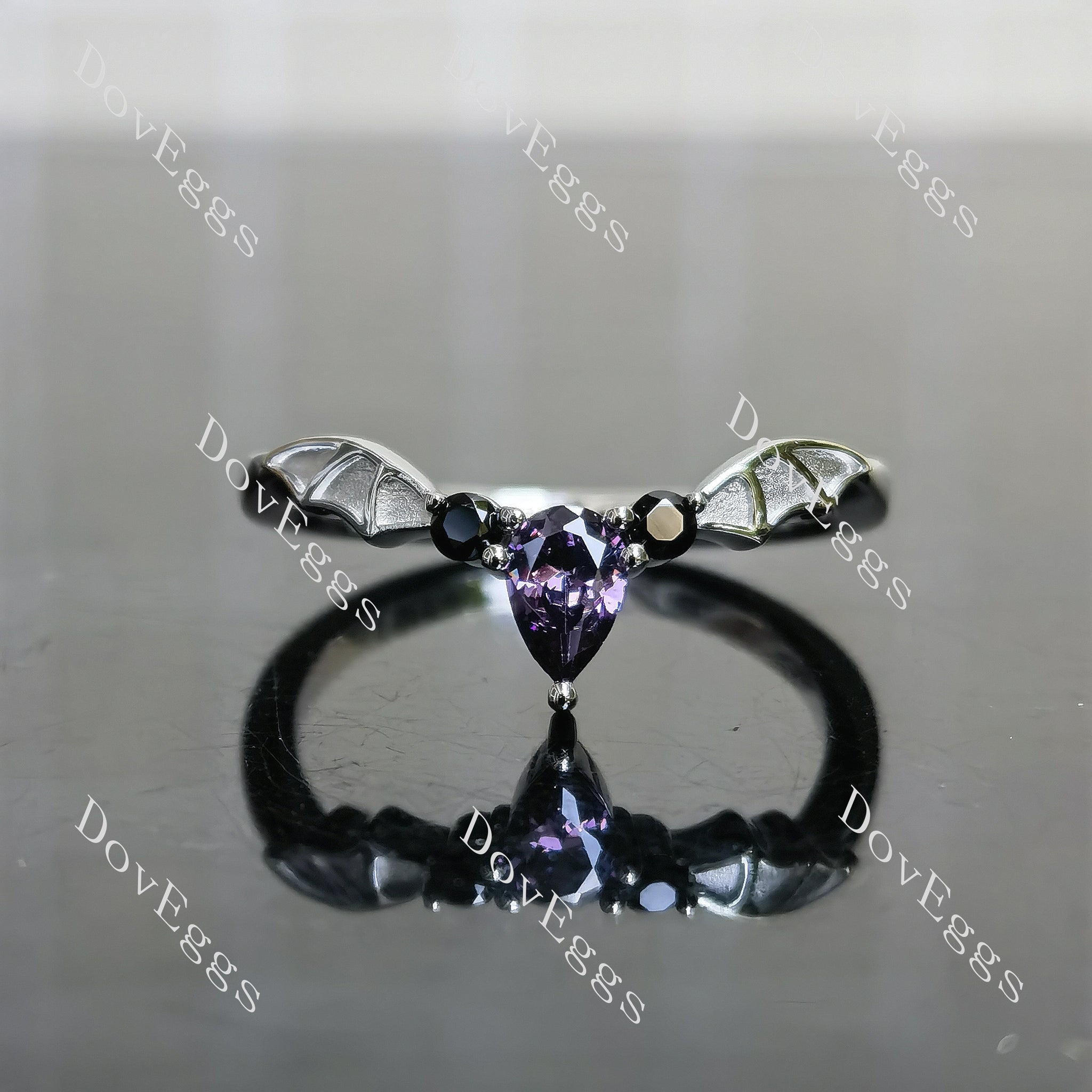 Pear bat wings colored gem wedding band| Doveggs