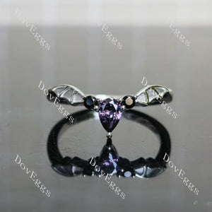Pear bat wings colored gem wedding band| Doveggs