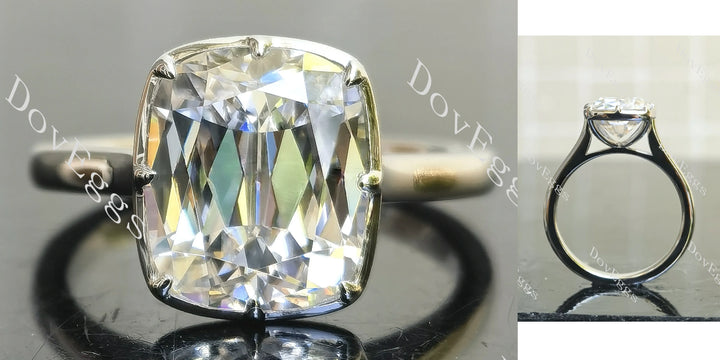 Cushion bezel solitaire brilliant moissanite engagement ring main view|Doveggs