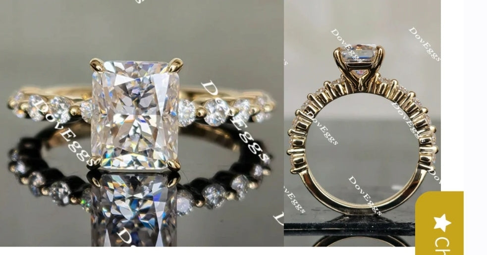 Setting only for 3.31ct Radiant diamond, 14k Rose Gold,Lab diamond accents, Adding half bezel in 14k
