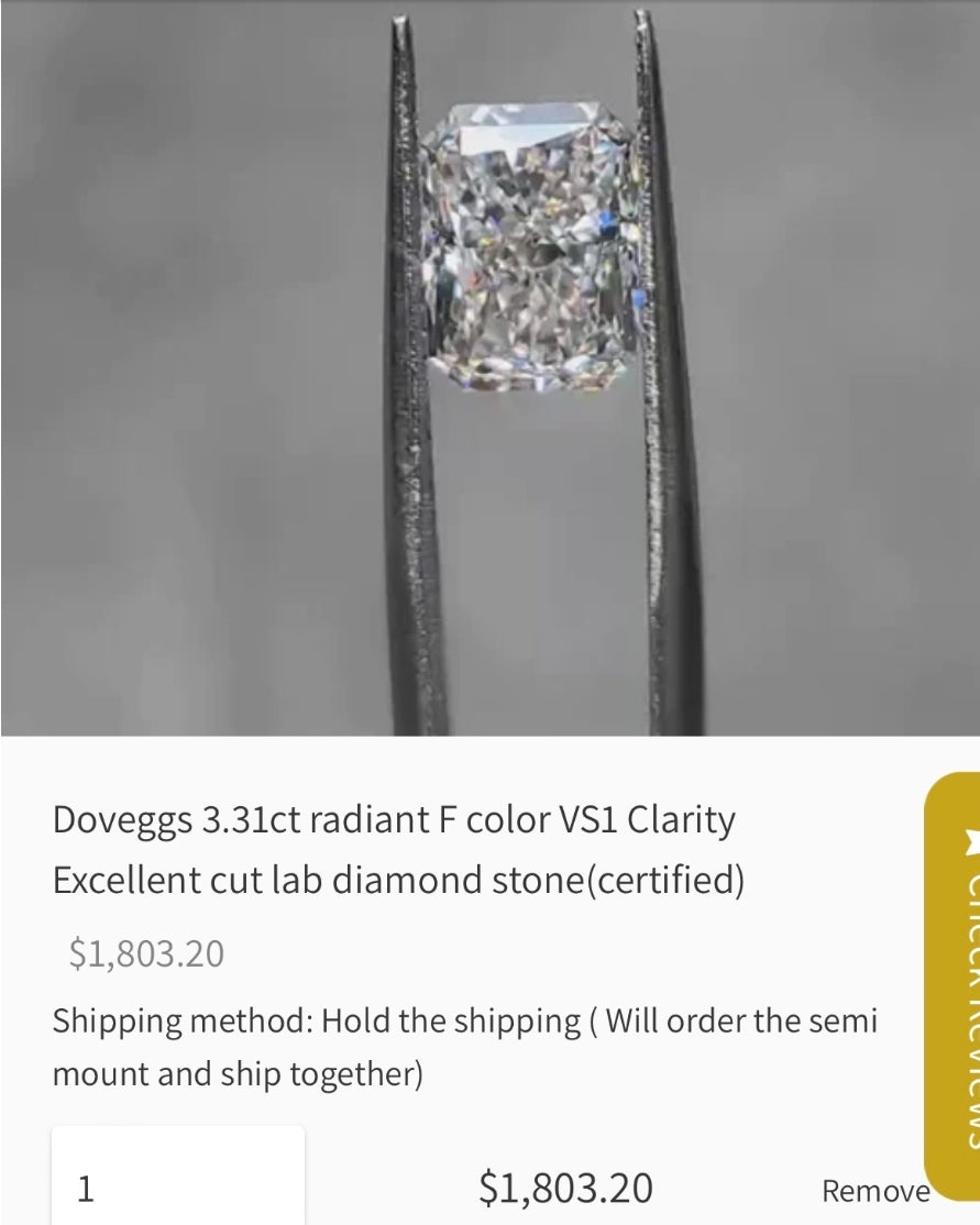 Setting only for 3.31ct Radiant diamond, 14k Rose Gold,Lab diamond accents, Adding half bezel in 14k