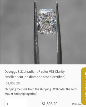 Setting only for 3.31ct Radiant diamond, 14k Rose Gold,Lab diamond accents, Adding half bezel in 14k