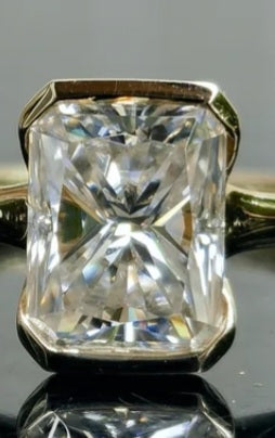 Setting only for 3.31ct Radiant diamond, 14k Rose Gold,Lab diamond accents, Adding half bezel in 14k