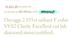 Setting only fit 2.035ct Radiant Lab Diamond