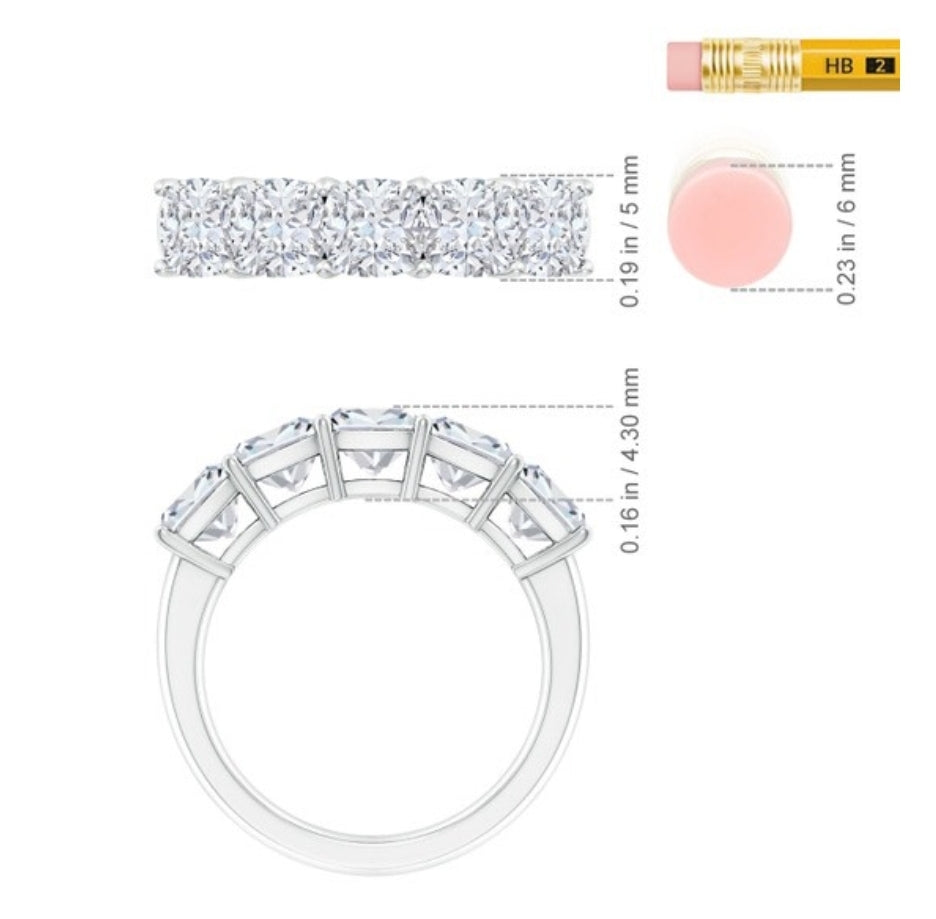 Five cushion lab grown diamonds semi-mount wedding band(Setting Only)
