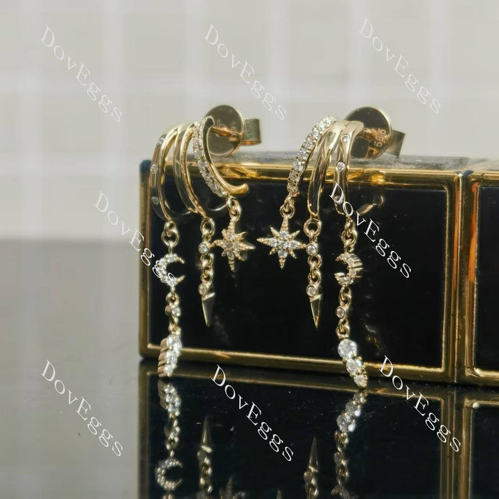 Star Moon round moissanite drop earrings| Doveggs