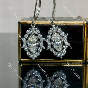 Marquise halo vintage art deco moissanite earrings main view|Doveggs