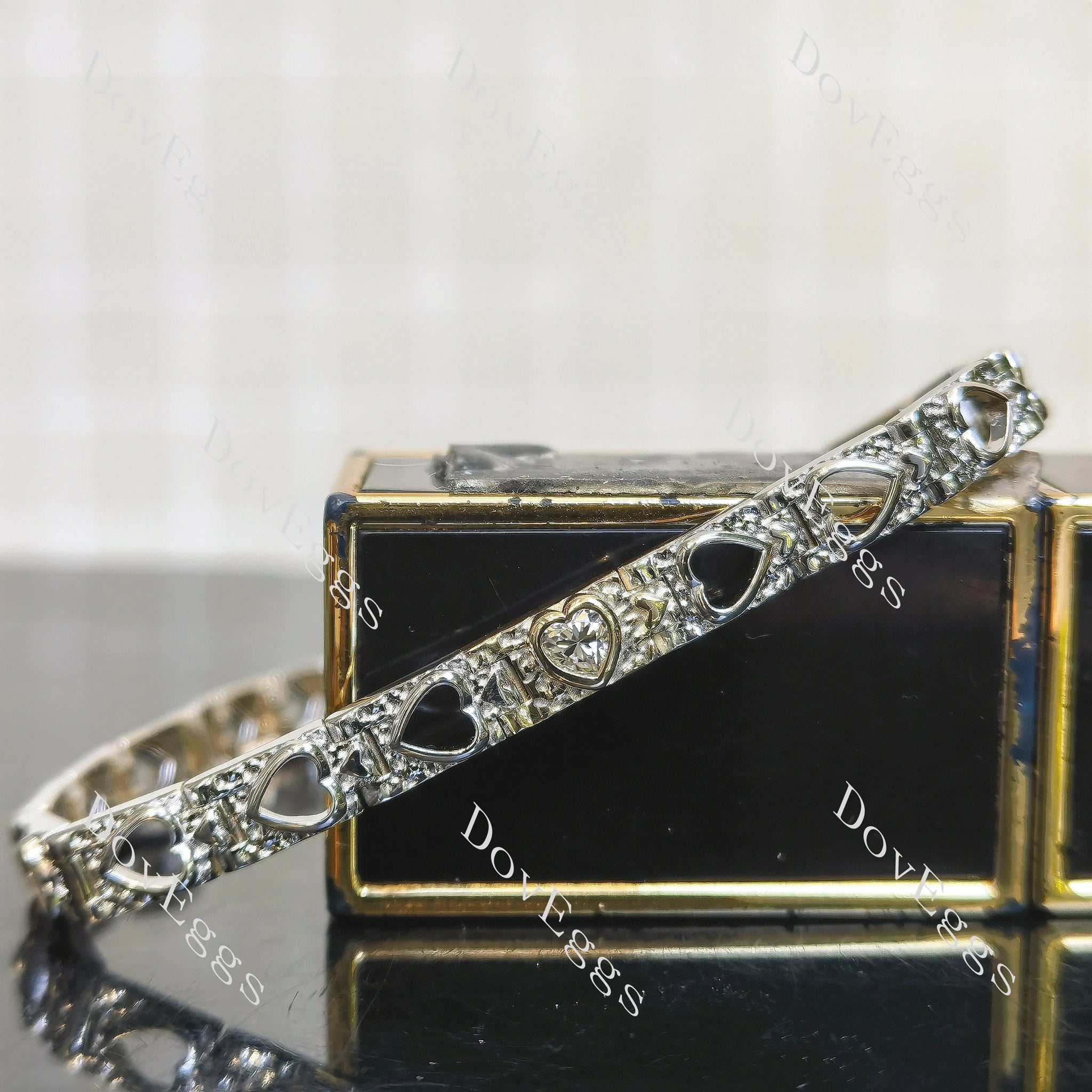 Heart shaped hollow out heart moissanite or lab diamond bracelet| Doveggs