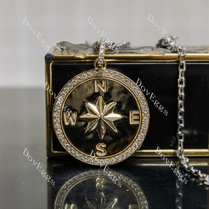 Compass round lad grown diamond pendant necklace main view| Doveggs
