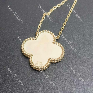 Round four leaf clover vintage moissanite pendant necklace(with  chain) rear view|Doveggs