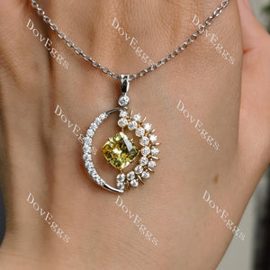 Moon and Sun shape cushion yellow sapphire pendant necklace hand model view|Doveggs