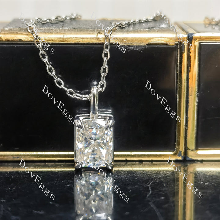 Radiant art deco pave hidden halo pendant necklace| Doveggs