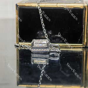 Radiant pave hidden halo pendant necklace side view| Doveggs