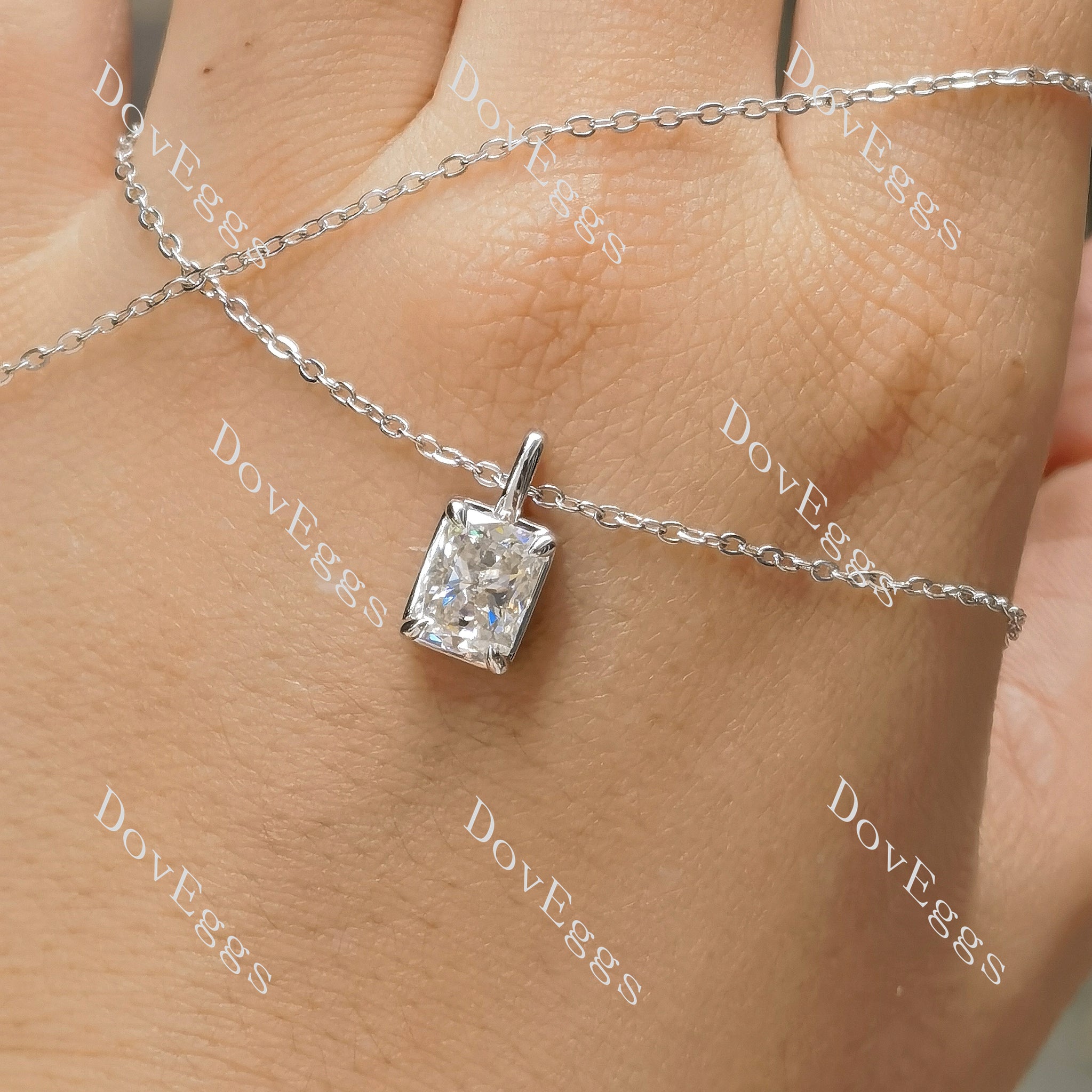 Radiant art deco pendant necklace model view| Doveggs