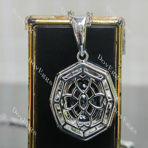 Art deco pave halo colored gem pendant necklace bottom view| Doveggs