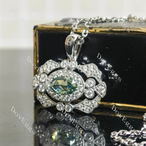 Oval rose cut halo moissnaite pendant only necklace| Doveggs