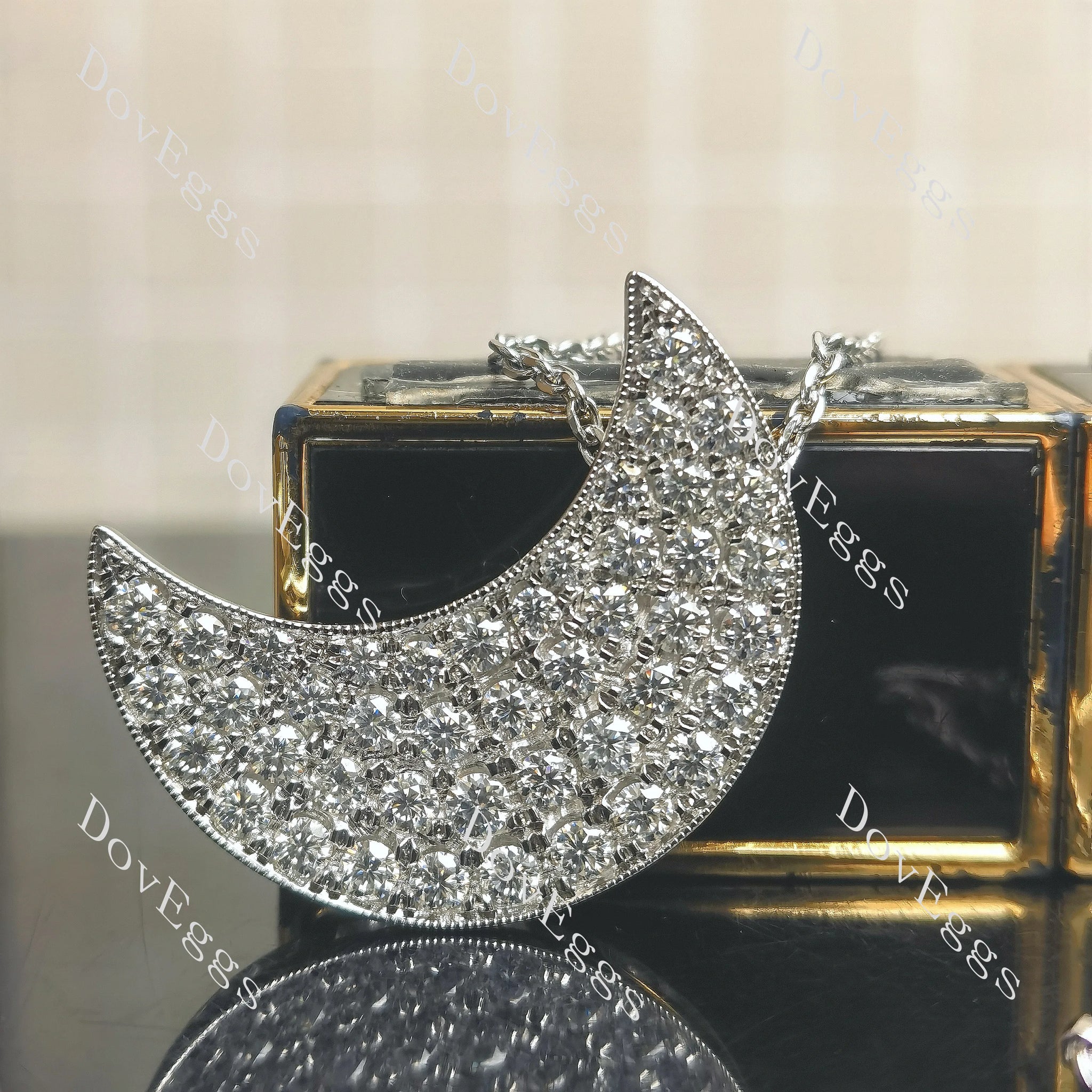Moon shape round moissanite pendant necklace with streling silver chain| Doveggs