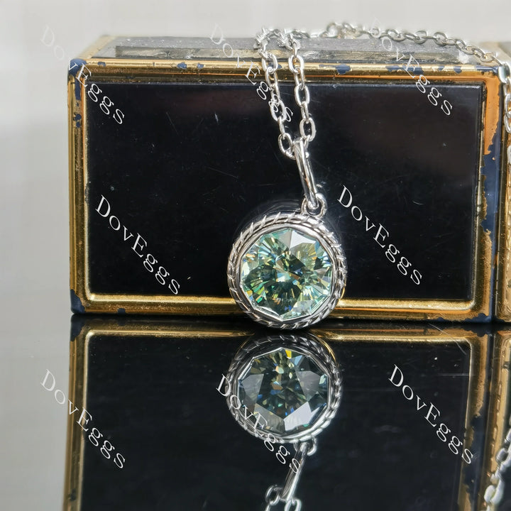Octagon solitaire peacock blue moissanite pendant necklace main view| Doveggs