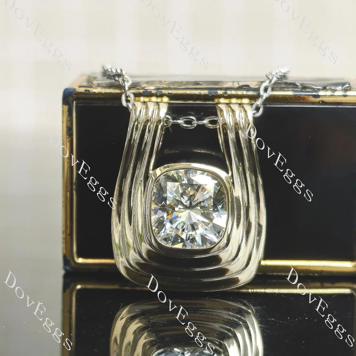 Trisha’s Serenity-Cushion bezel solitaire lab diamond pendant necklace semi-mount only(Exclusively to DovEggs Stones)