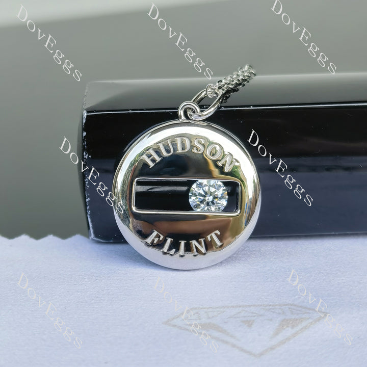 Round hollow rotatable moissanite pendant necklace front and side view