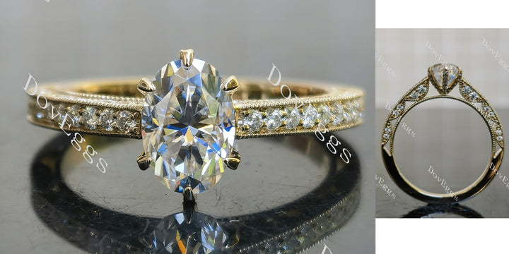 Oval vintage pave moissanite engagement ring main view| Doveggs