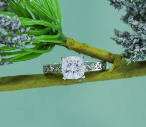 Lab Diamond Ring with Pave Accents (Moissanite/LGD) in 10K/14K Gold or Platinum | DovEggs