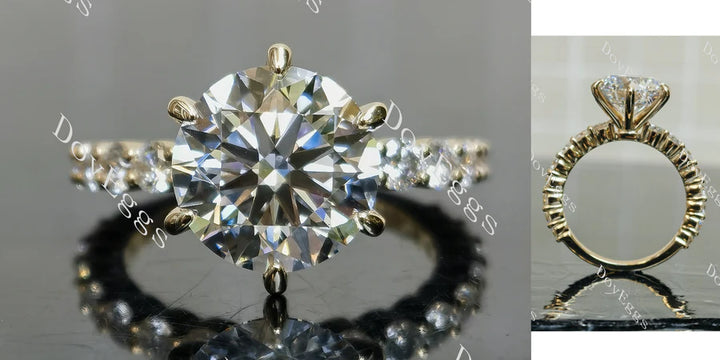 14K yellow gold round-cut 4.81ct lab diamond engagement ring with diamond accents | DovEggs