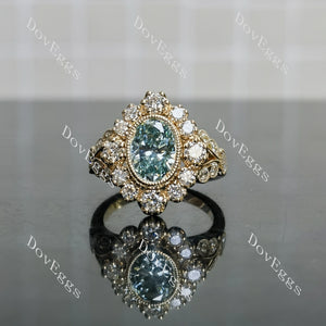 Oval floral blue moissanite engagement ring front view|Doveggs