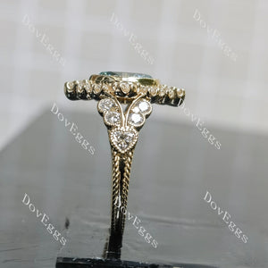 Yellow gold floral decorative inlay engagement ring side view|Doveggs