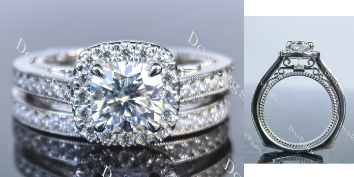Doveggs halo asscher moissanite bridal set (2 rings)